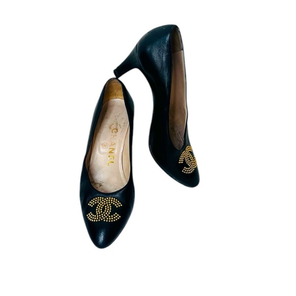 CHANEL Black Flats with Gold Accents - Picture 1 of 7